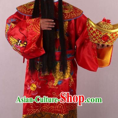 Chinese Culture Chinese Opera Costumes Chinese Cantonese Opera Beijing Opera Costumes Cai Shen Costumes and Hat Complete Set for Men