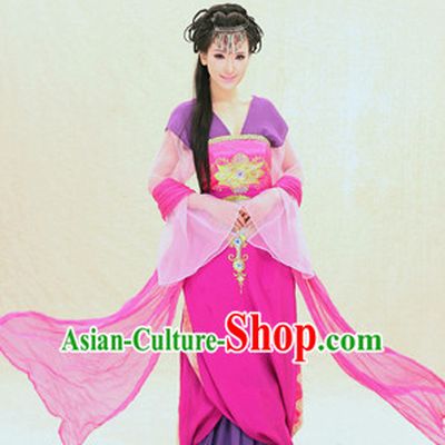 Chinese Traditional Fairy Folk Dress and Headpieces Complete Set for Ladies