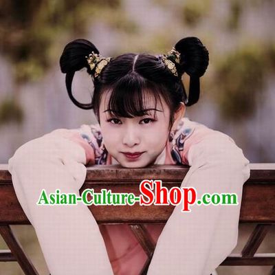 Chinese Traditional Tang Dynasty Black Wig and Hair Accessories