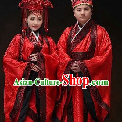 Chinese Ancient Wedding Dresses and Hats 2 Sets