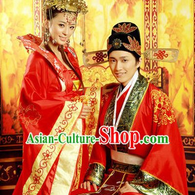 Ancient Chinese Wedding Dress and Hats for Newly Wedded Couple