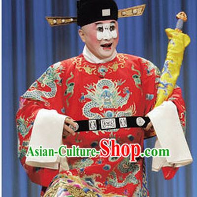 Chinese Traditional Beijing Opera Clown Costumes and Official Hat Complete Set for Men