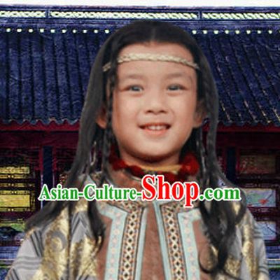 Chinese Ancient Kids Long Black Wigs