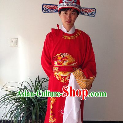 Long Sleeve Chinese Opera Bridegroom Costumes and Hat Complete Set