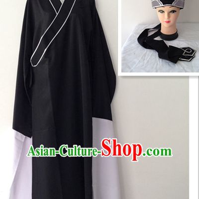 Long Sleeve Chinese Opera Young Men Classical Dancing Costumes and Hat Complete Set