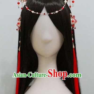 Traditional Chinese Costumes Black Wigs and Handmade Hair Accessories Hair Jewelry