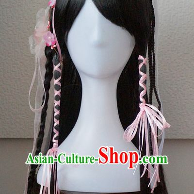 Traditional Chinese Princess Handmade Hair Pieces and Black Long Wigs