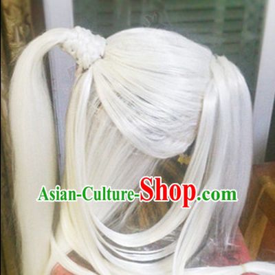 Chinese Swordsman Long White Wigs