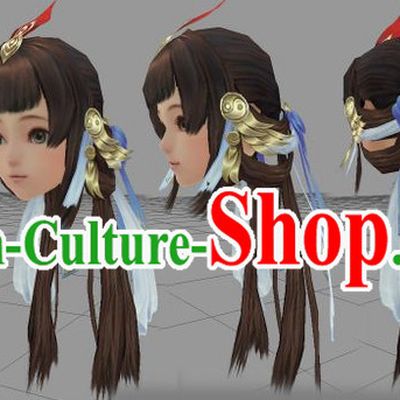 Chinese Ancient Style Long Black Wigs and Hair Accessories for Women