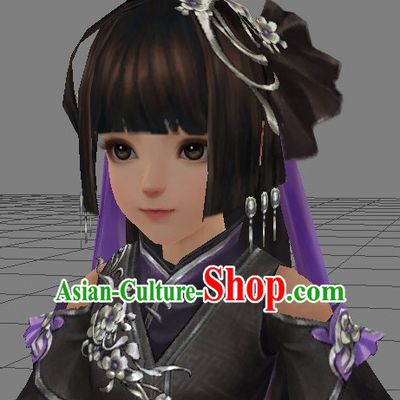 Chinese Ancient Style Beauty Long Black Wigs and Hair Decoration