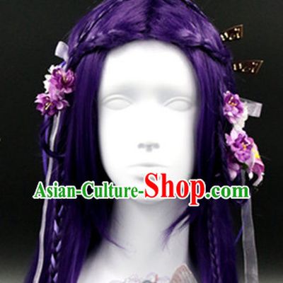 Chinese Ancient Princess Long Purple WIgs and Hair Accessories Set