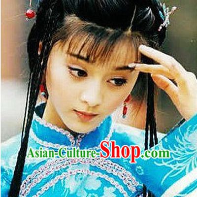 Chinese Qing Female Hair Accessories and Long Wigs
