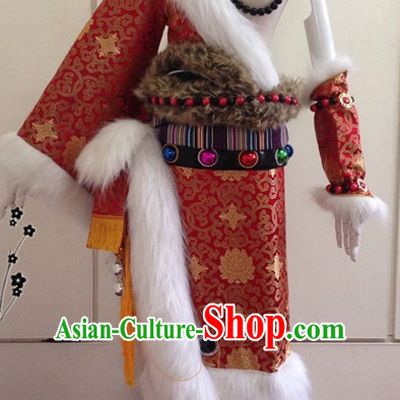 Chinese Classical Tibetan Wedding Garment Complete Set for Brides