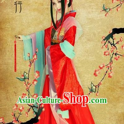 Red Chinese Classical Fairy Garments and Hair Accessories Complete Set for Women