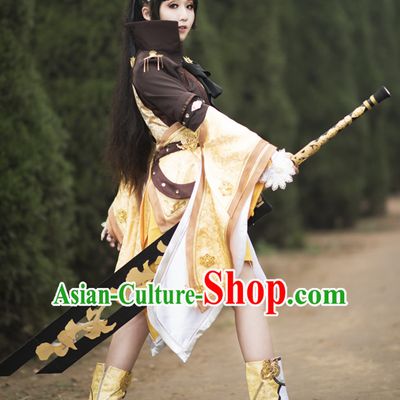 Asia Fashion Chinese Wu Xia Swordswoman Cosplay Costumes Halloween Costume and Headwear