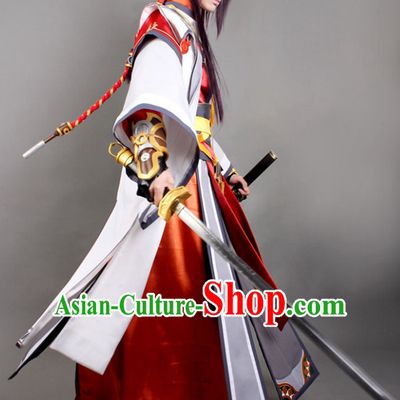 Asia Fashion Chinese Male Warrior Cosplay Costumes and Hair Accessies Complete Set