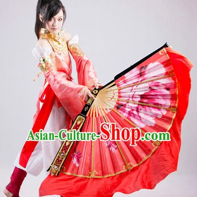 Handmade Big Pure Silk Chinese Red Peony Dance Fan