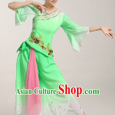 Chinese Folk Ribbon or Fan Dancing Costume and Headwear Complete Set for Women