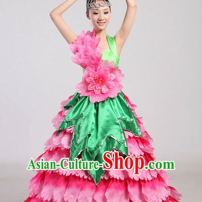 Chinese Flower Dance Costumes and Headwear Complete Set for Women