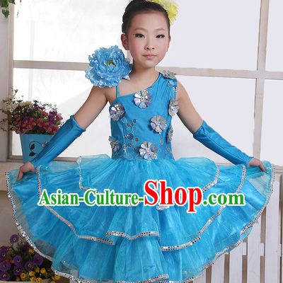 Chinese Flower Dance Costumes and Headwear Complete Set for Kids
