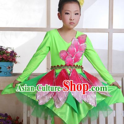 Chinese Flower Dance Costume and Headwear Complete Set for Kids