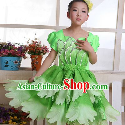 Chinese Flower Dance Costume and Headwear Complete Set for Kids