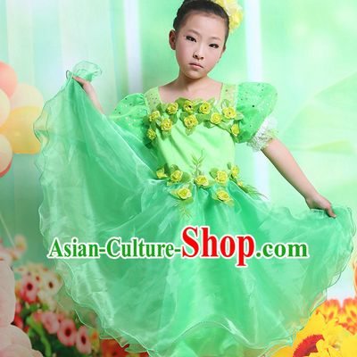 Chinese Flower Dancing Costume and Headwear Complete Set for Kids