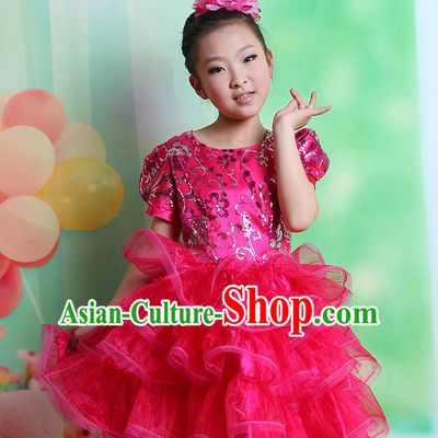 Chinese Fan Dance Costume and Headwear Complete Set for Kids