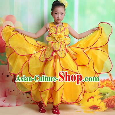 Chinese Fan Dancing Costume and Headwear Complete Set for Kids