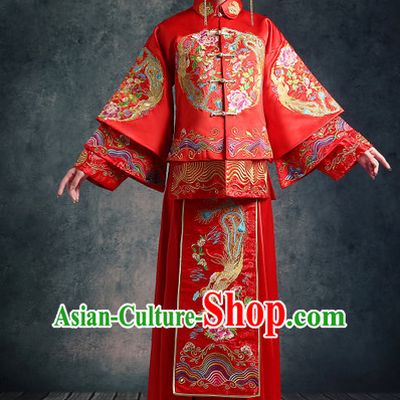 Chinese Traditional Wedding Ceremonial Outfits and Phoenix Crown Complete Set for Women