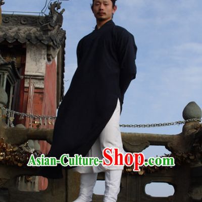 Chinese Dark Blue Taoist Clothing and Hat Complete Set for Men