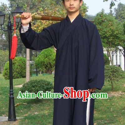 Chinese Dark Blue Taoist Clothing Complete Set for Men