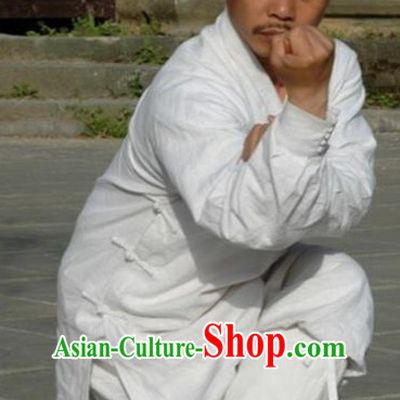 Chinese White Taoist Clothes and Hat Complete Set for Men