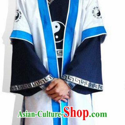 Chinese White and Blue Yin Yang Wudang Mountain Taoist Clothes Complete Set for Men