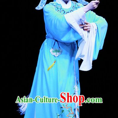 Asian Chinese Traditional Dress Theatrical Costumes Ancient Chinese Clothing Young Scholar Costumes and Hat Complete Set for Men or Women