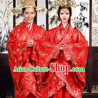 Chinese Ancient Brides andl Bridegroom Wedding Dresses Complete Set for Men and Women