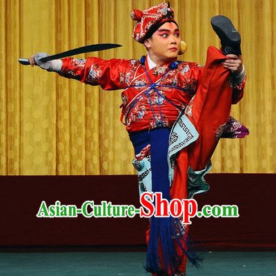 Blue Ancient Chinese Beijing Opera Wu Sheng Military Character Long Water Sleeves Costumes for Men