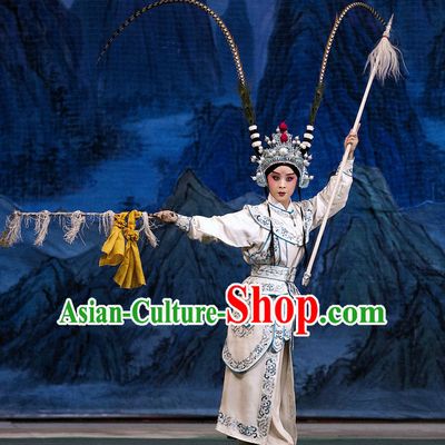 Ancient Chinese Beijing Opera General Costumes and Hair Accessories Complete Set