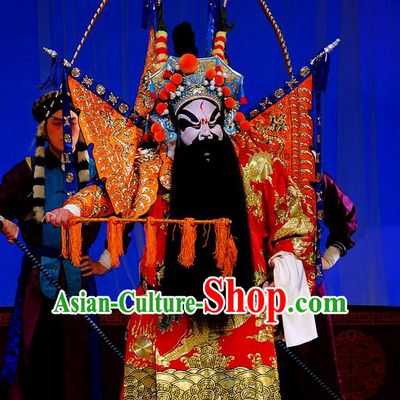 Ancient Chinese Beijing Opera Superhero Costumes and Hair Accessories Complete Set for Men