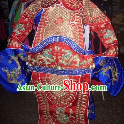 Red Ancient Chinese Beijing Opera General Male Armor Costumes Complete Set for Men