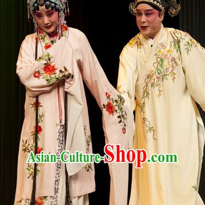 Ancient Chinese Beijing Opera The Peach Blossom Fan Costumes and Hair Accessories 2 Sets