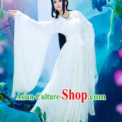 Chinese Ancient Pure White Fairy Clothes and Hair Accessories for Women