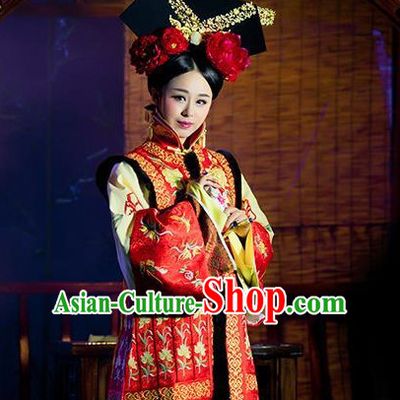 Chinese Traditional Empress Clothes and Hair Accessories Outfits Attire Complete Set for Women
