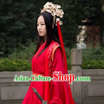 Chinese Traditional Red Wedding Dress and Hair Accessories Complete Set for Women