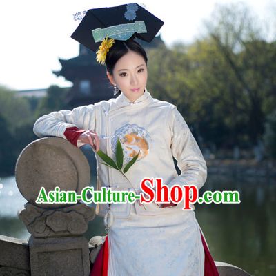 Chinese Traditional Manchu Goldfish Embroidered Qipao Cheongsam