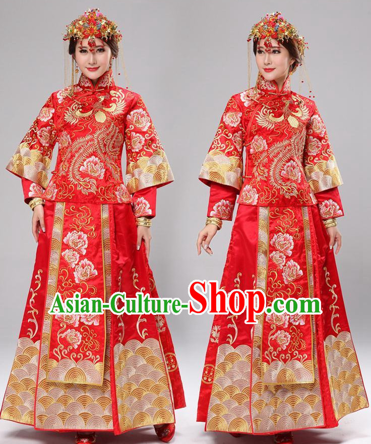 Chinese wedding dress traditional bridal costumes and hair accessories