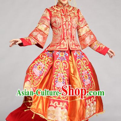 Top Traditional Chinese Ceremonial Wedding Dress and Hair Accessories Complete Set for Brides
