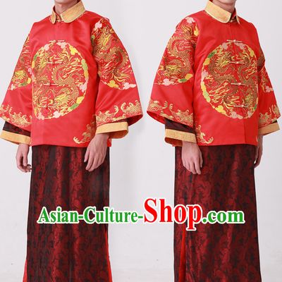 Dragon Embroidery Chinese Fashion Bridal Dress Complete Set for Bridegrooms
