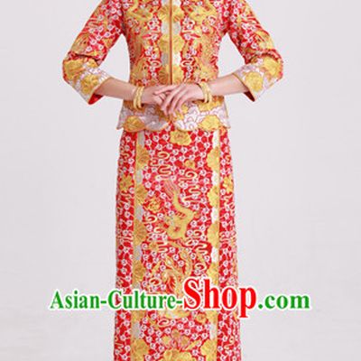 Top Traditional Chinese Dragon Phoenix Ceremonial Wedding Clothing and Hair Accessories Complete Set for Brides