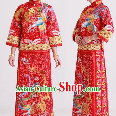 Phoenix Embroidery Chinese Wedding Garment and Hair Accessories Complete Set for Brides